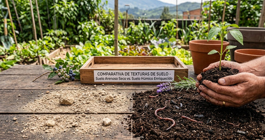Mejora de suelo arenoso mediante la incorporación de humus de lombriz y materia orgánica para retener humedad.